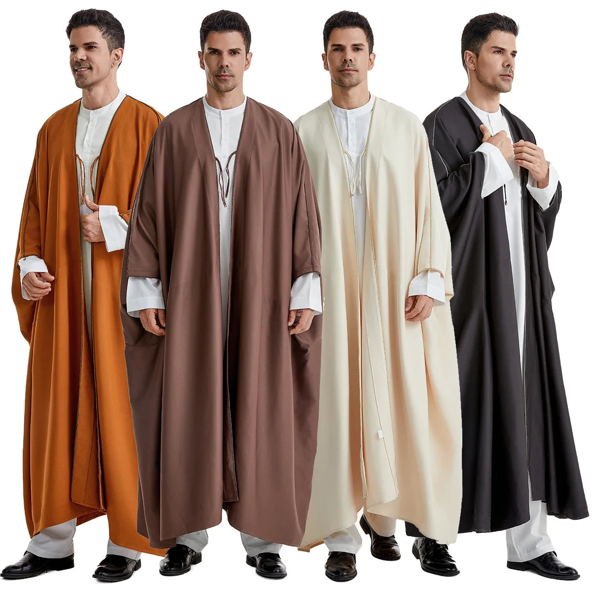 Ramadan Djellaba Eid Abayas Gebets-Kaftan Herren Muslimischer offener Abaya Türkei Arabischer Cardigan Robe Marokko Jubba Thobe Islam Dishdasha