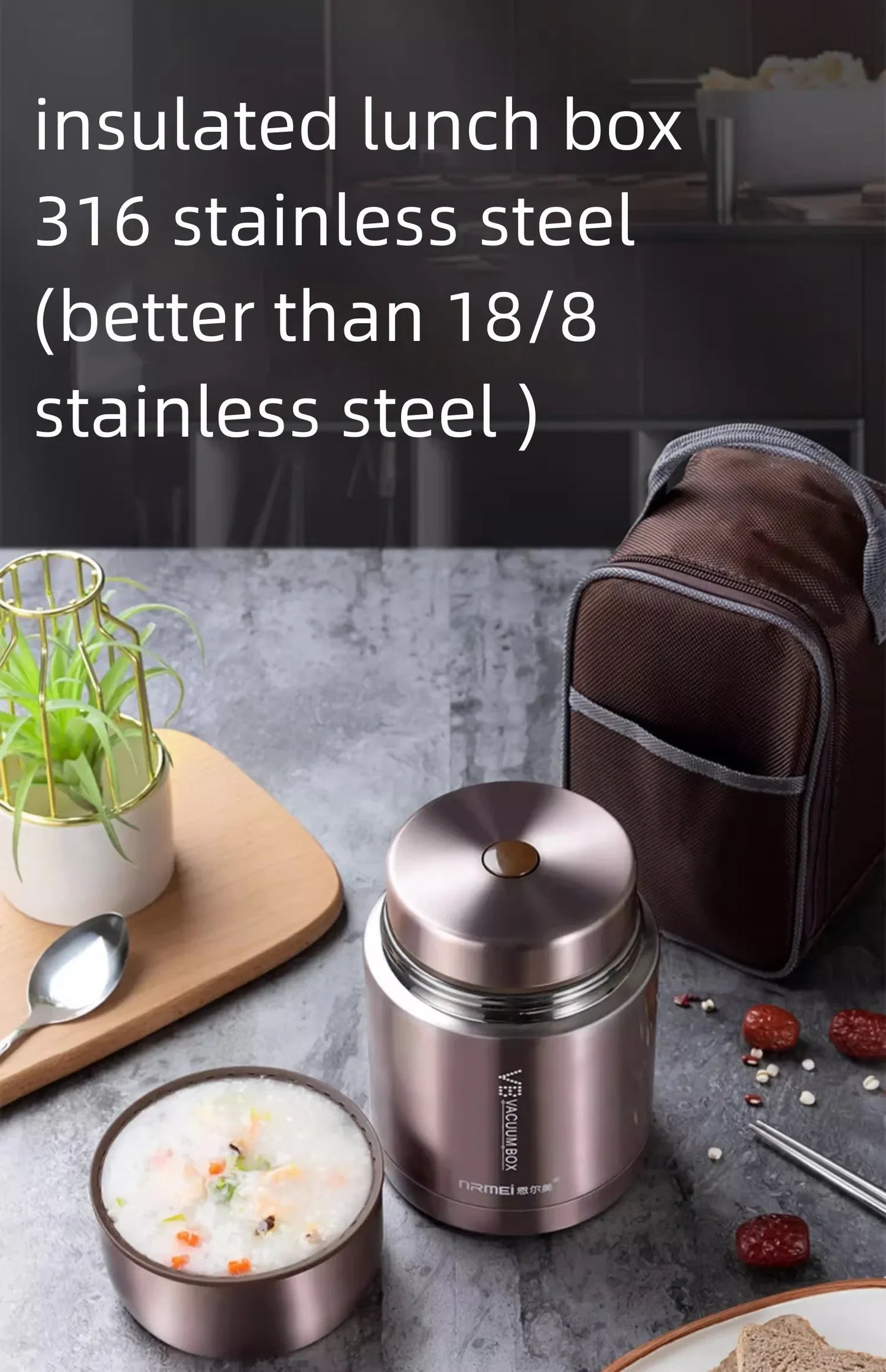 Thermos alimentaire 600/800/1000 ml, pot alimentaire isotherme sous vide en acier inoxydable 316 avec cuillère, boîte à lunch pour enfant avec sac de transport isotherme