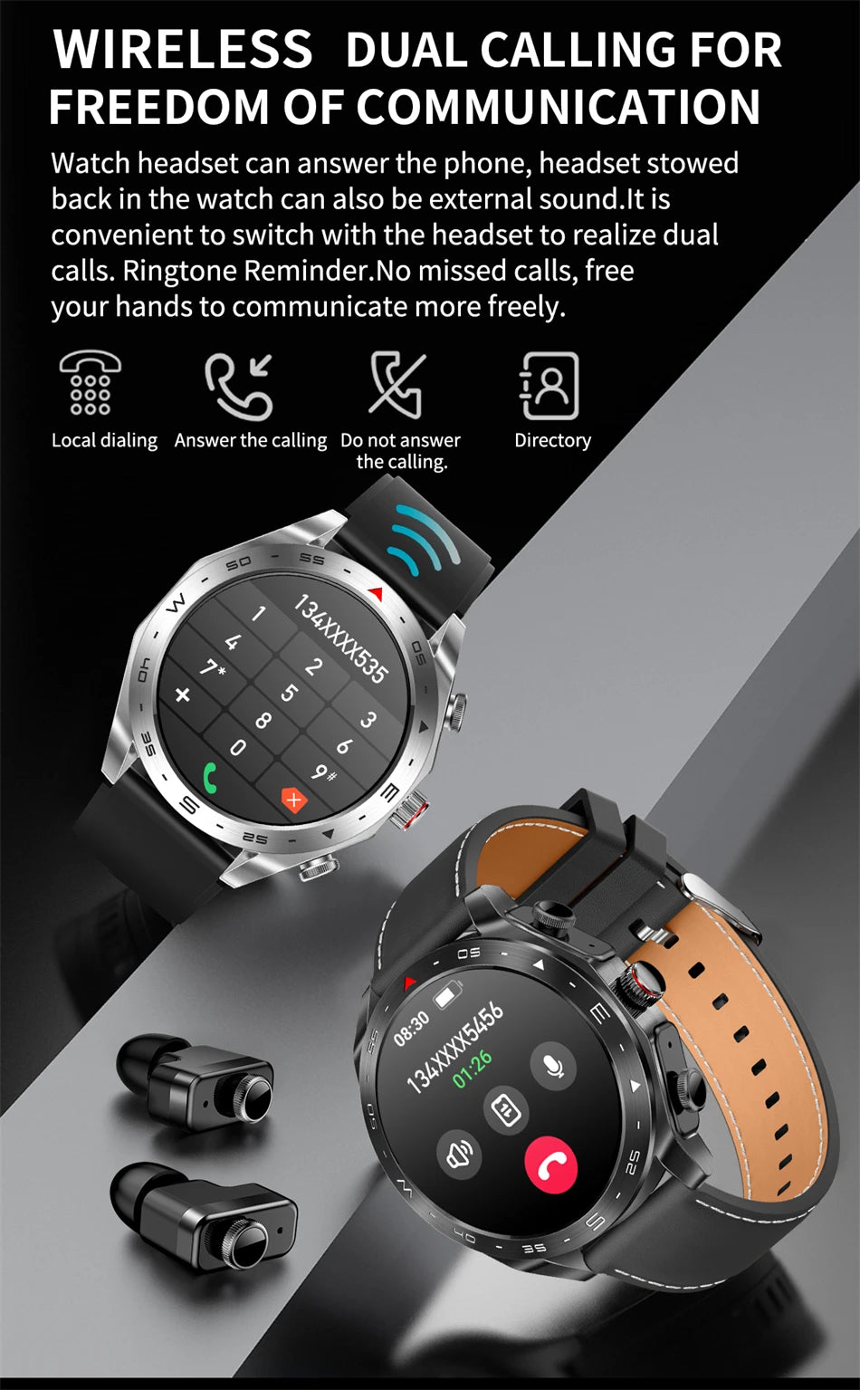 LIGE Avec écouteurs Bluetooth Casque Smartwatch Femme Moniteur d'activité Montre de sport Homme Étanche Montre intelligente Écran AMOLED