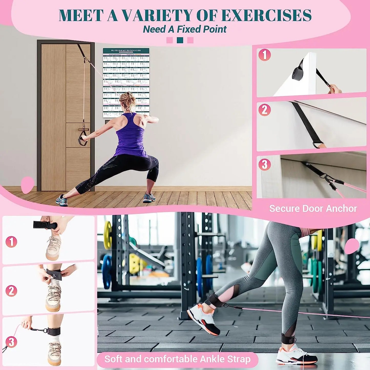 Kit de barre Pilates avec bandes de résistance Barre de yoga multifonctionnelle Kit de barre de résistance portable pour la maison pour des entraînements complets du corps