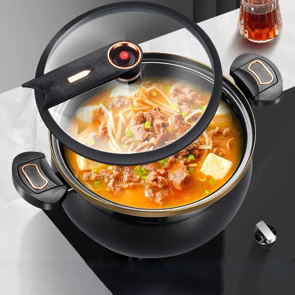 Multi-Functional 7 L Chubby Micro-Pressure Pot Large Capacity Universal Soup Pan Visible Cover Non-Stick Stew Pot Stove