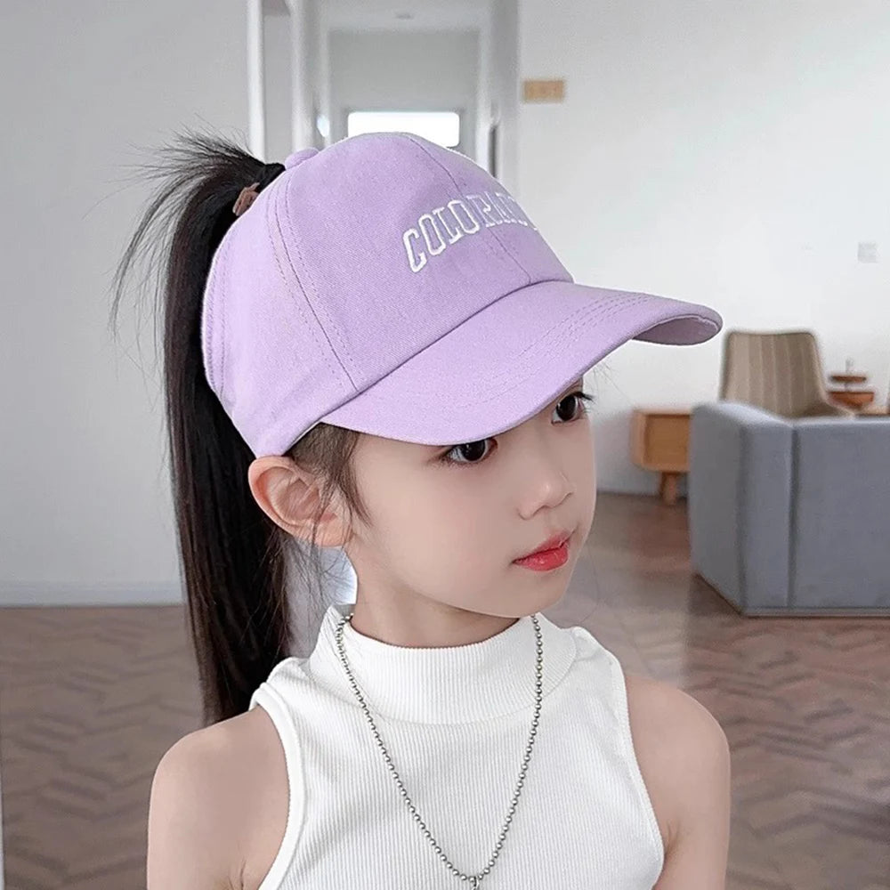 Casquettes de Baseball pour Enfants Garçons Filles Chapeau de Soleil Cœur Creux Amour Chapeaux à Queue de Cheval Haute Casquettes de Baseball Réglables pour Enfants de 4 à 12 Ans
