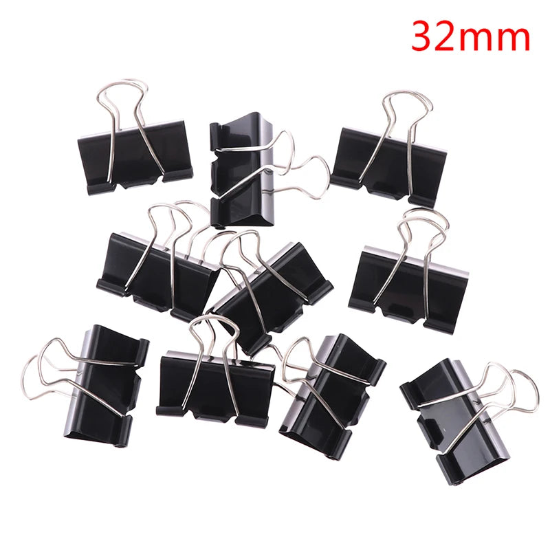 10pcs  Black Metal Binder Clips Notes Letter Paper Clip Office Supplies Binding Securing Clips 15/19/25/32mm