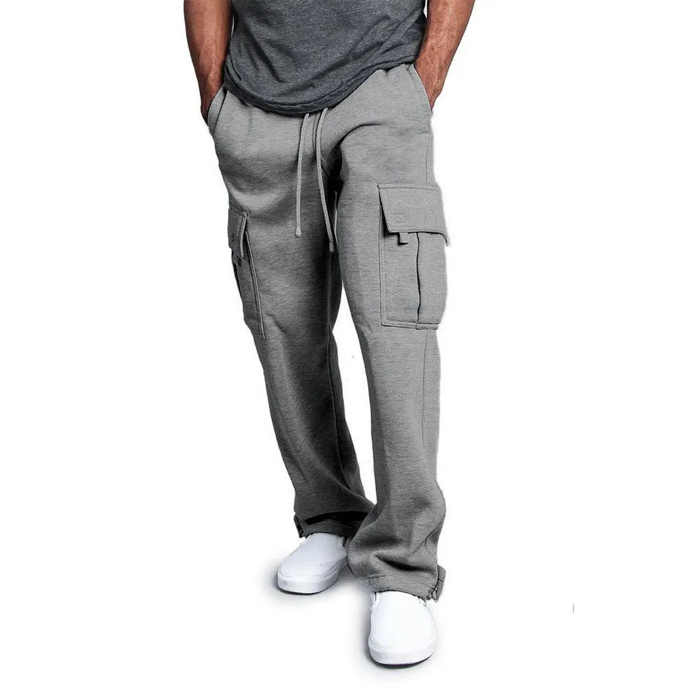 Frühling und Herbst Neue Herren Sport-Freizeit-Hose Multi-Pocket Lose Unifarbene Cargo-Arbeitshose Streetwear Herrenhose