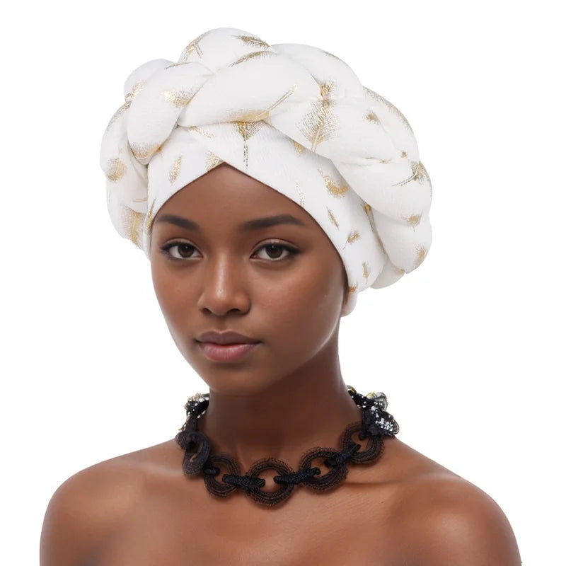 Afrikanische Bronzierung Kopfwickel Zopf Turban Kappen für Frauen Nigeria Hochzeit Geles Party Kopfbedeckung Haarteil Auto Gele Weibliche Kopfbedeckungen