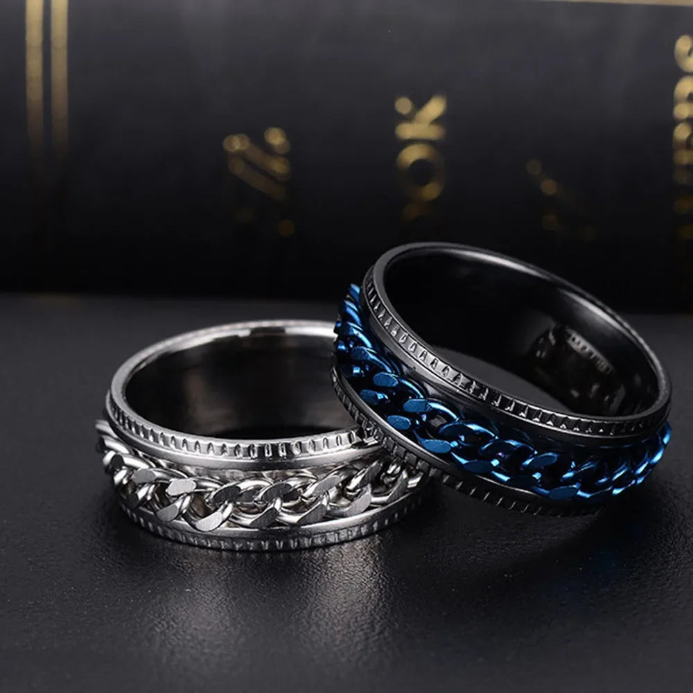 Westliche Mode Einfaches Design Drehbare Kettenring Silber Schwarz Gold Farbe Titan Stahl Ringe für Herren Damen