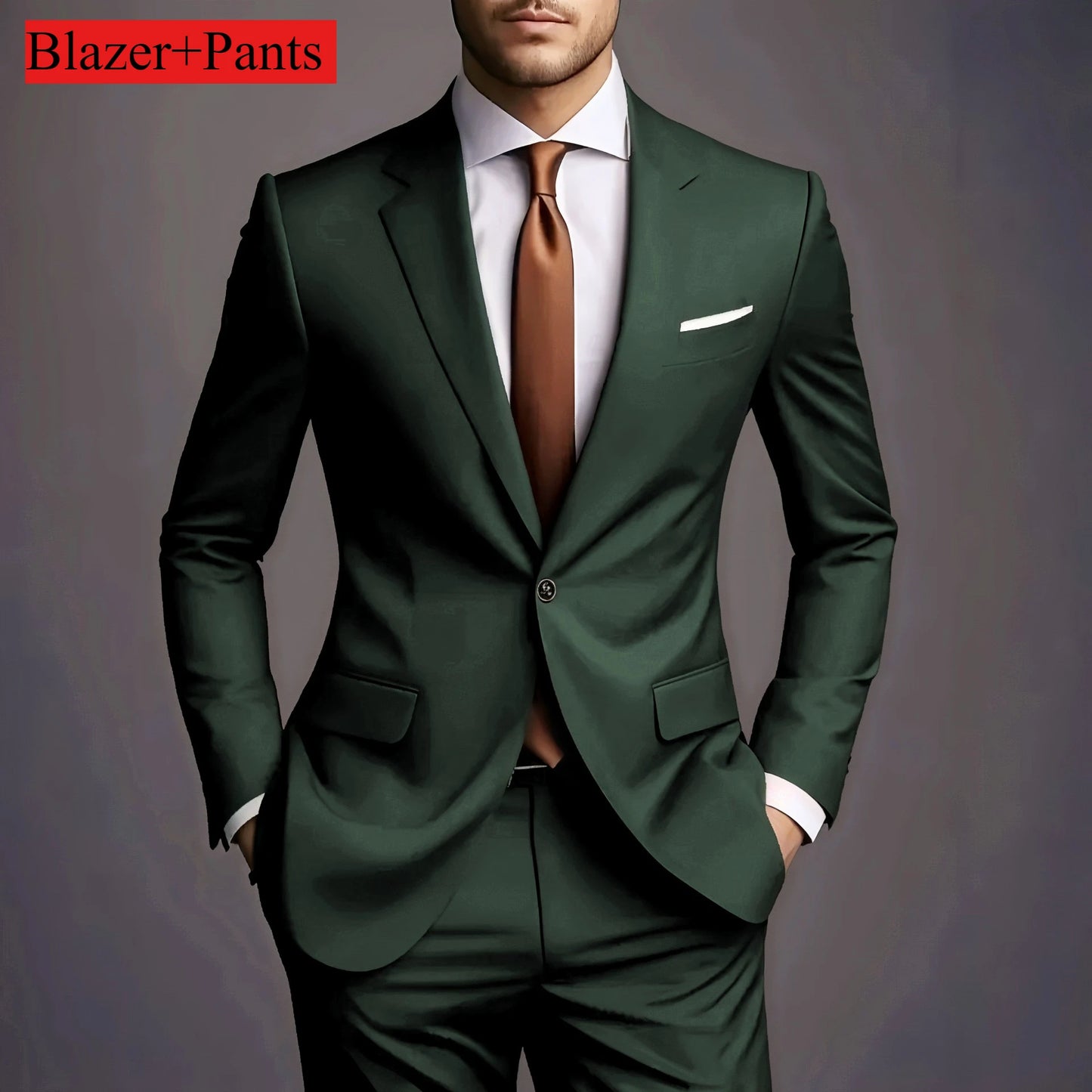 (Jacke + Hose) 2025 Neuer luxuriöser, eleganter Herrenanzug, 2-teiliges Set, modisch, koreanisch, lässig, Slim Fit, für Gesellschaft, Bräutigam, Hochzeit, Smoking