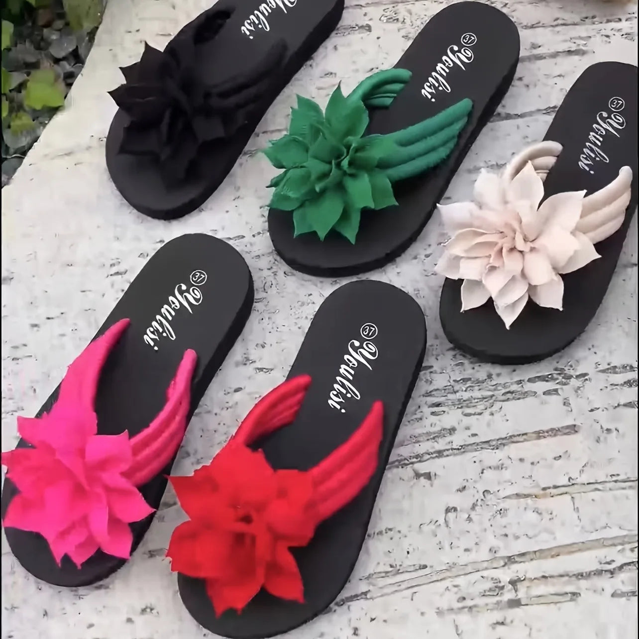 Damen geblümte Flip-Flops Slip-On Urlaub Stil Mittelhohe Absatz Sandalen Stoff Obermaterial EVA Sohle Innensohle Einfarbig Sommer Freizeit Schuhe