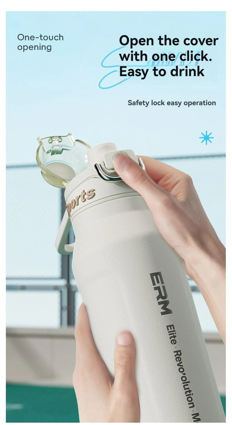 Bouteille d'eau isotherme chaude et froide en acier inoxydable, double paroi portable avec poignée, tasse de sport d'extérieur