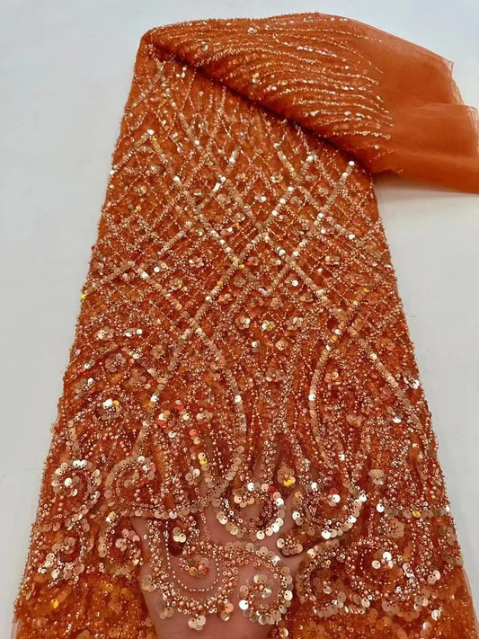 Afrikanische Pailletten-Spitzenstoffe Mode Nigerianische Stickerei Perlen-Tüllspitze Hochwertig zum Nähen von Kleidern Partykleid