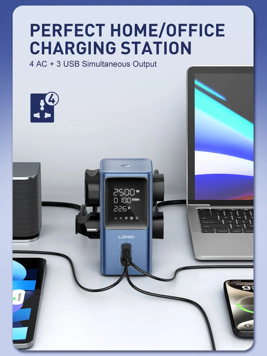 LDNIO 45W Vertikale Turm-Steckdosenleiste Mehrfach Universalsteckdosen Verlängerungskabel QC PD USB C Schnellladegerät Bildschirm UK EU US Stecker
