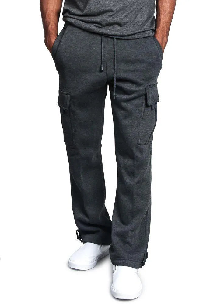 Frühling und Herbst Neue Herren Sport-Freizeit-Hose Multi-Pocket Lose Unifarbene Cargo-Arbeitshose Streetwear Herrenhose