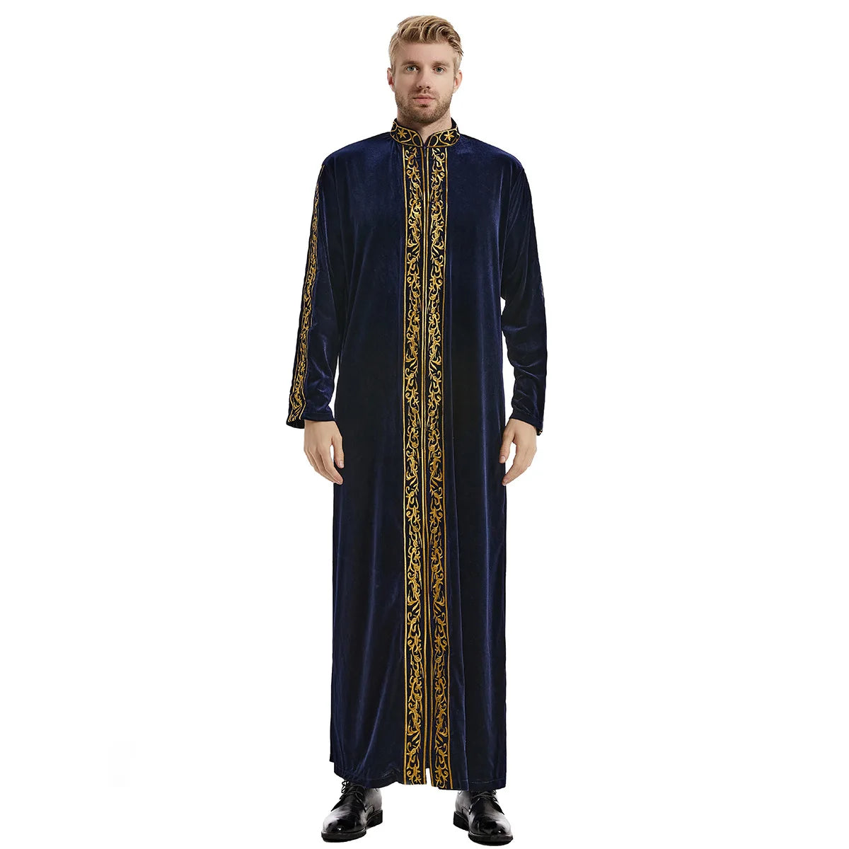 Muslimische Männer Jubba Thobe Islamische Kleidung Samt Kaftan Thoub Arabische Saudi-Robe Kleid Jubah Caftan Thawb Ramadan Gewand Naher Osten