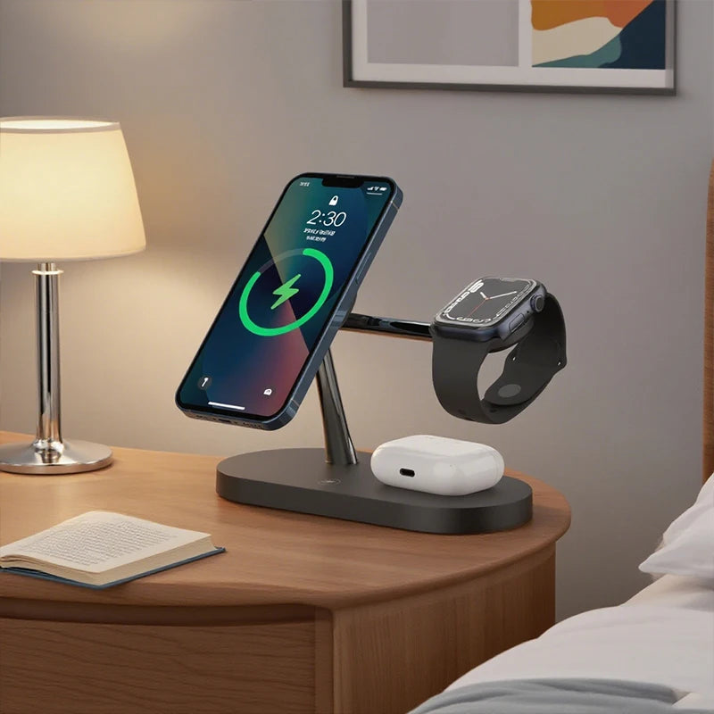 3-in-1 Magnetisches kabelloses Ladegerät für iPhone 16 15 14 13 12, Schnellladestation für Apple Watch 10 9 8 7 6 5 4, Airpods 2 3 Pro