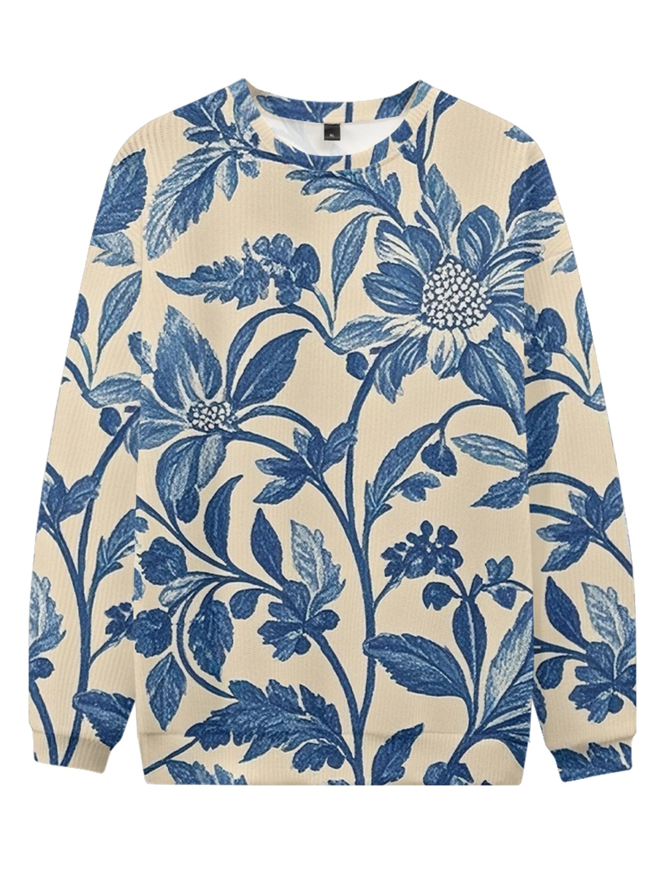 Lebhaftes weißes Rundhals-Sweatshirt mit Blumendruck, vollflächigem botanischen Design mit bunten Blüten und Blättern, lässige Frühlingsmode für Paare