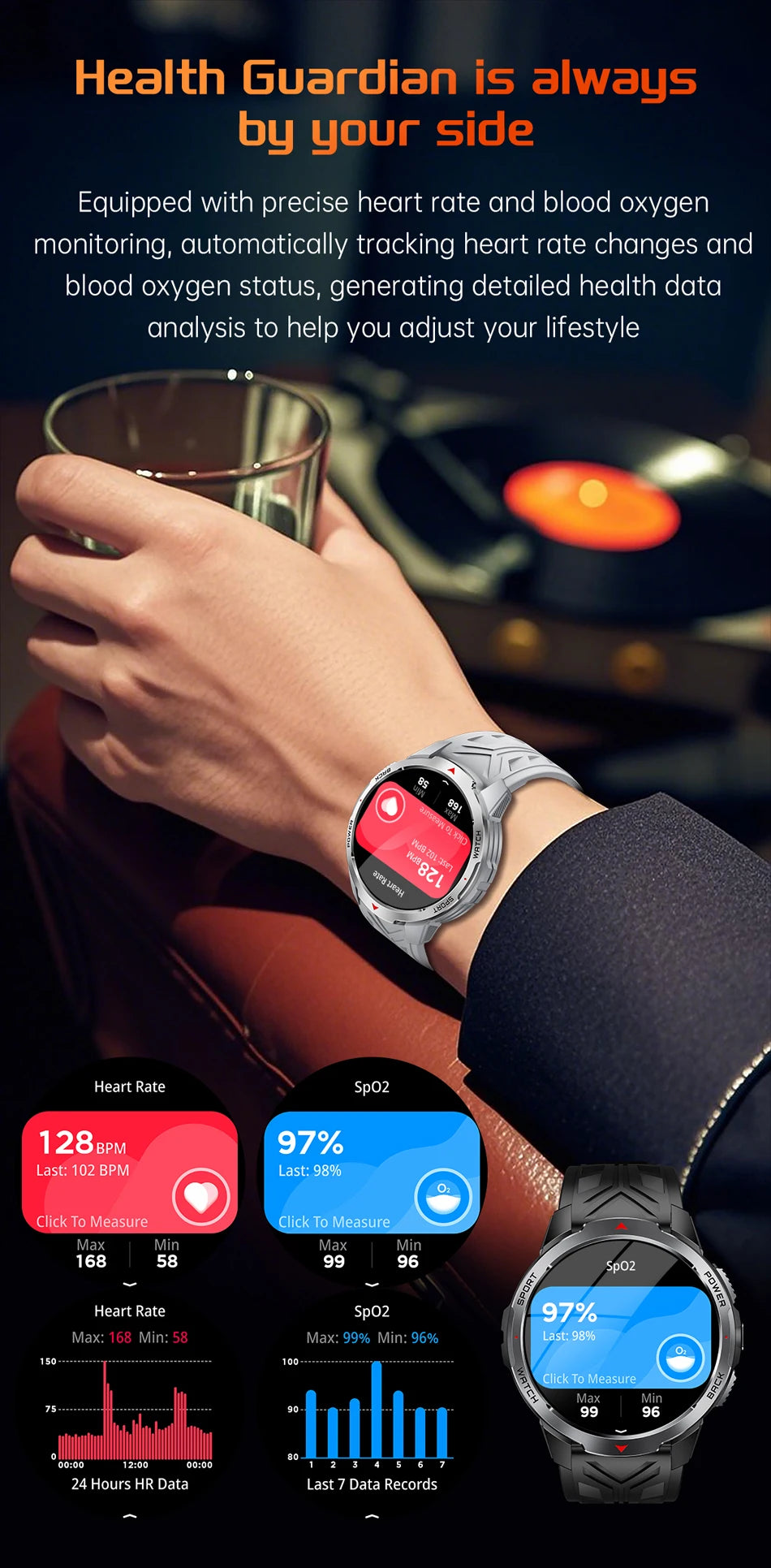 1100mAh Military Outdoor Smart Watch Men 1.7-inch Large Display Compass Sports Watch IP68 Waterproof Bluetooth Call Smartwatch