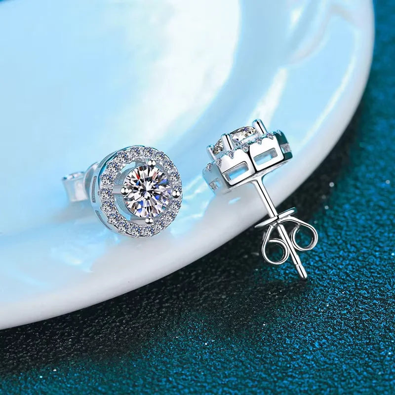 Moissanit-Ohrstecker, rund, D-Farbe, 0,5 Karat, 925er Sterlingsilber, für Damen, Hochzeitsschmuck mit GRA-Zertifikat EA011