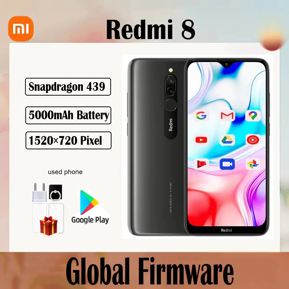 Global Firmware Xiaomi Redmi 8 Smartphone Dual SIM-Karte 12MP+2MP+8MP 6.22-Zoll-Bildschirm Snapdragon 439 Octa-Core 4G LTE Gebrauchtes Telefon