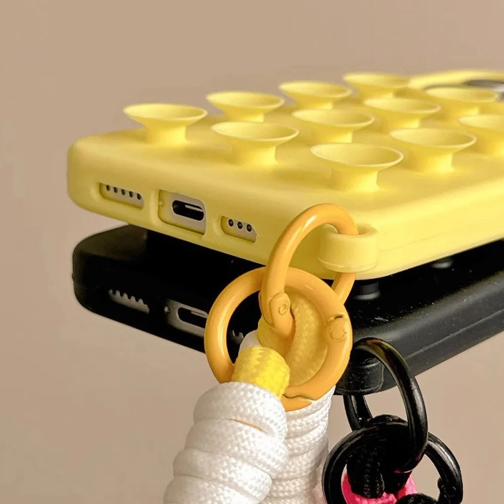 Suction Cup Phone Case For iPhone 16 Pro Max Case iPhone 17 13 11 12 14 15 Pro Max 14 Plus Wrist Strap Bracelet Lanyard Cover