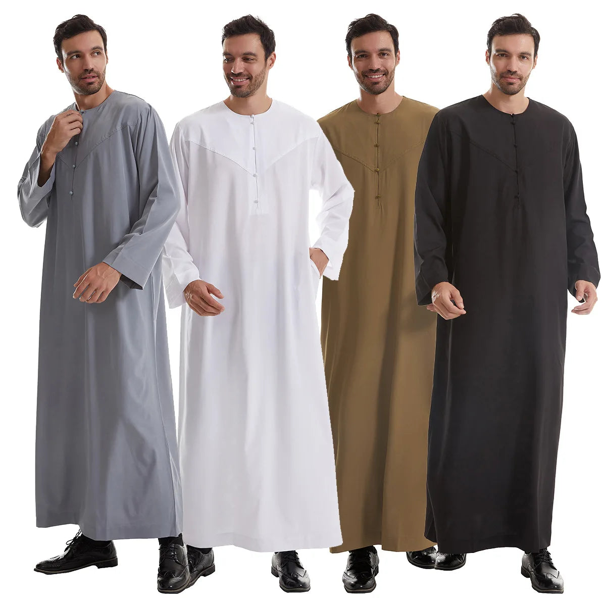 New 2024 Eid Muslim Islamic Middle East Abaya Dubai Malaysia Loose Gown Button Shirt Men Clothing Jalabiya Abayas Ramadan Caftan