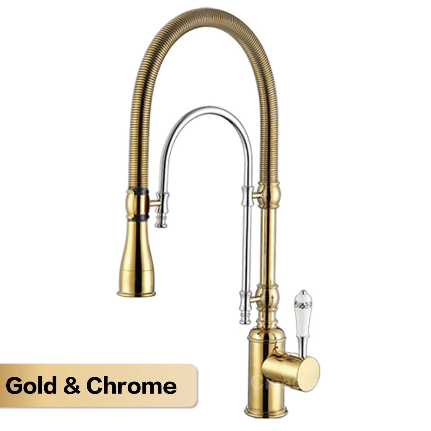 AITANA Luxus-Küchenarmatur aus goldfarbenem Messing im Retro-Design, Einhebelmischer mit Warm- und Kaltwasserregelung, 2 Funktionen Spültischarmatur