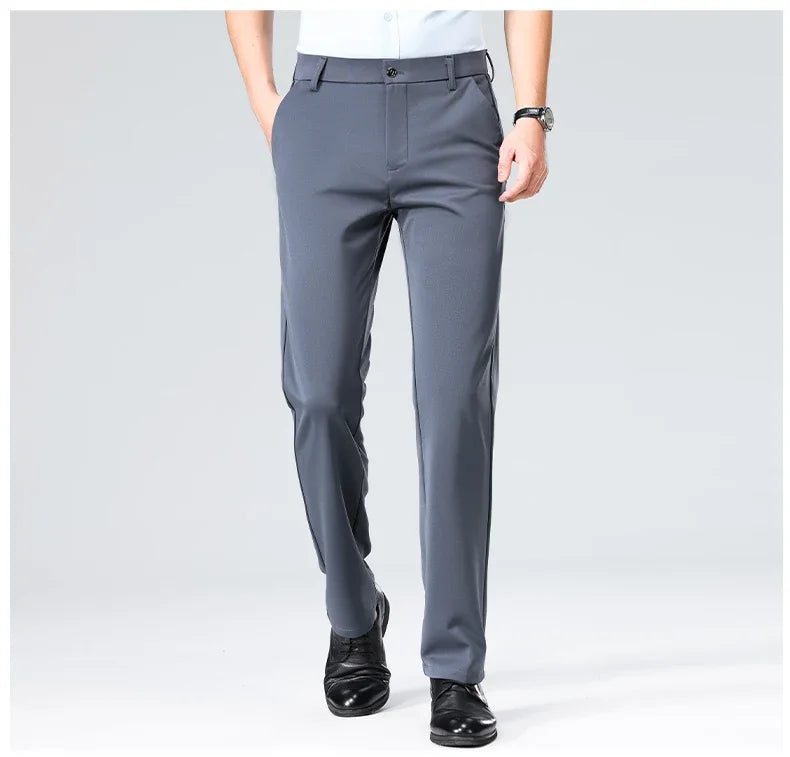 Pantalon Homme Printemps Été Coupe Droite Fin Costume de Ville Habillé Travail Décontracté Business Noir Rouge Vin Pantalon Long