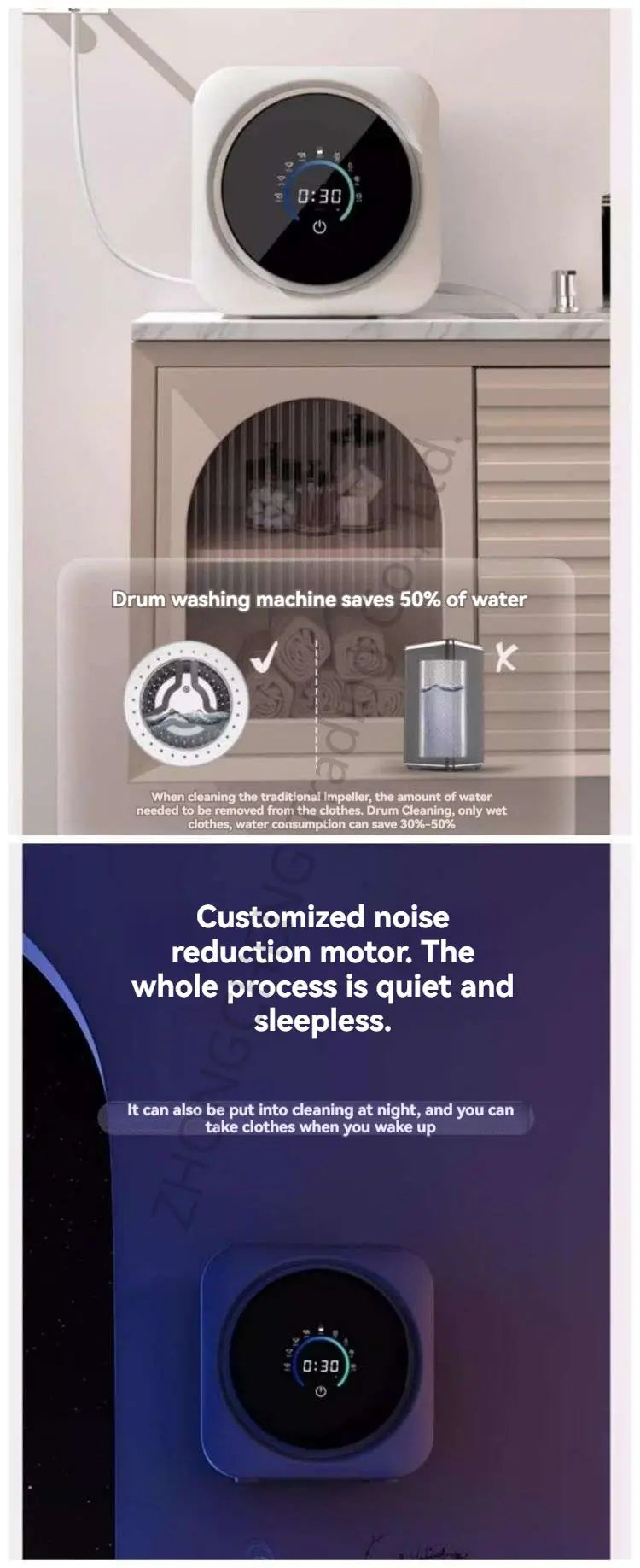 Small automatic wall-mounted smart underwear washer and dryer, suitable for both home and car use, 220V.