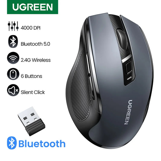 UGREEN Kabellose Maus Bluetooth 5.0 Maus Ergonomisch 4000DPI 6 Stummtasten Maus für MacBook Tablet Laptops Computer PC 2.4G Mäuse