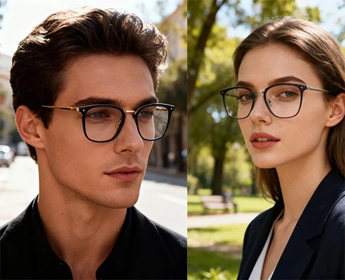 JMISUS Fashion Square Progressive Gleitsichtbrille Herren Damen Photochrome Optische Brille Mehrstärken-Gläser zum Lesen und für den Computer