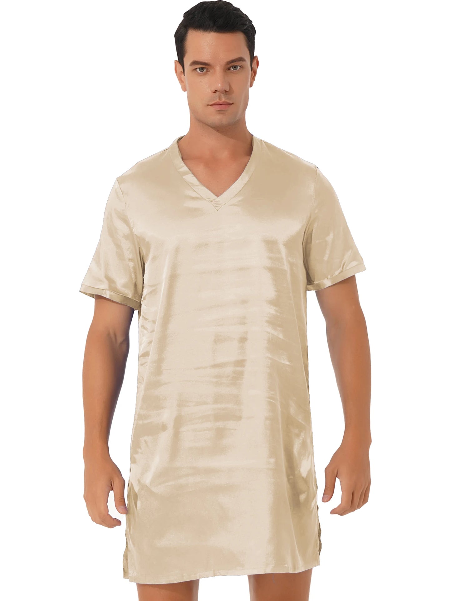 Damen Herren Seidensatin Pyjamas Schlafanzug Kurzarm Nachthemd Kimono Bademantel Schlafrock Morgenmantel Sommer Nachthemd Homewear
