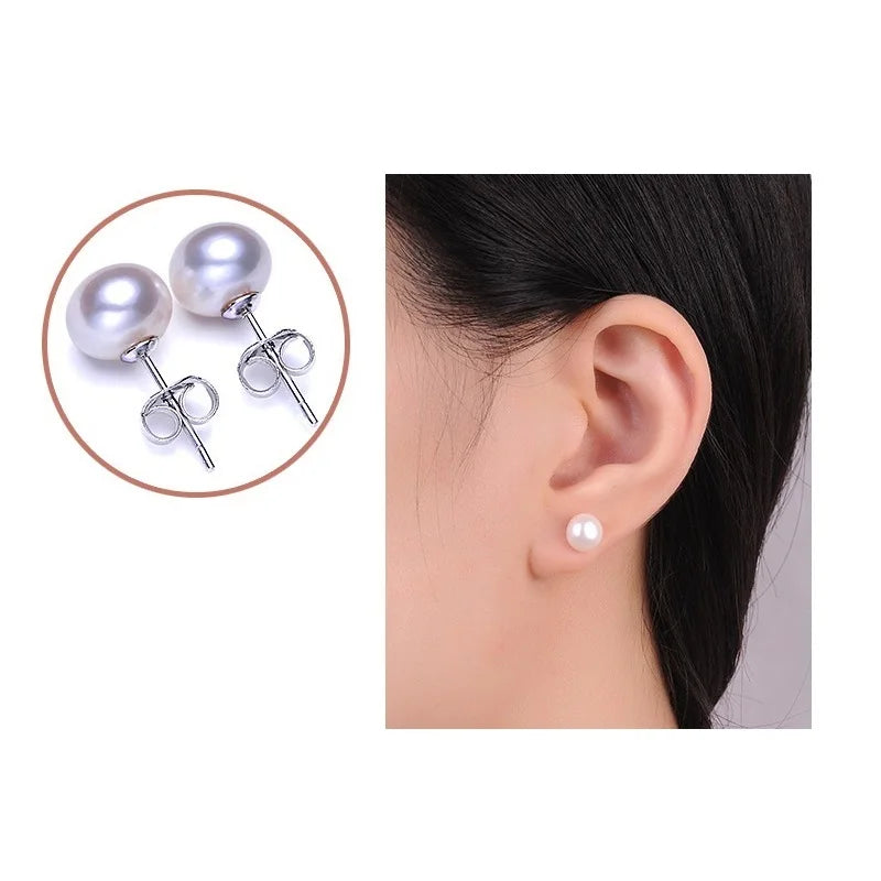 Natürliche Süßwasserperlen-Ohrstecker für Frauen Luxuriöser feiner Schmuck Echte 925er Sterlingsilber-Ohrringe