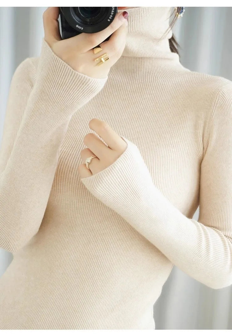Women Sweater Turtleneck Slim Pullovers Autumn Winter Warm Bottoming Shirts Jumpers Basic High Strecth Korean Knitwear 2026