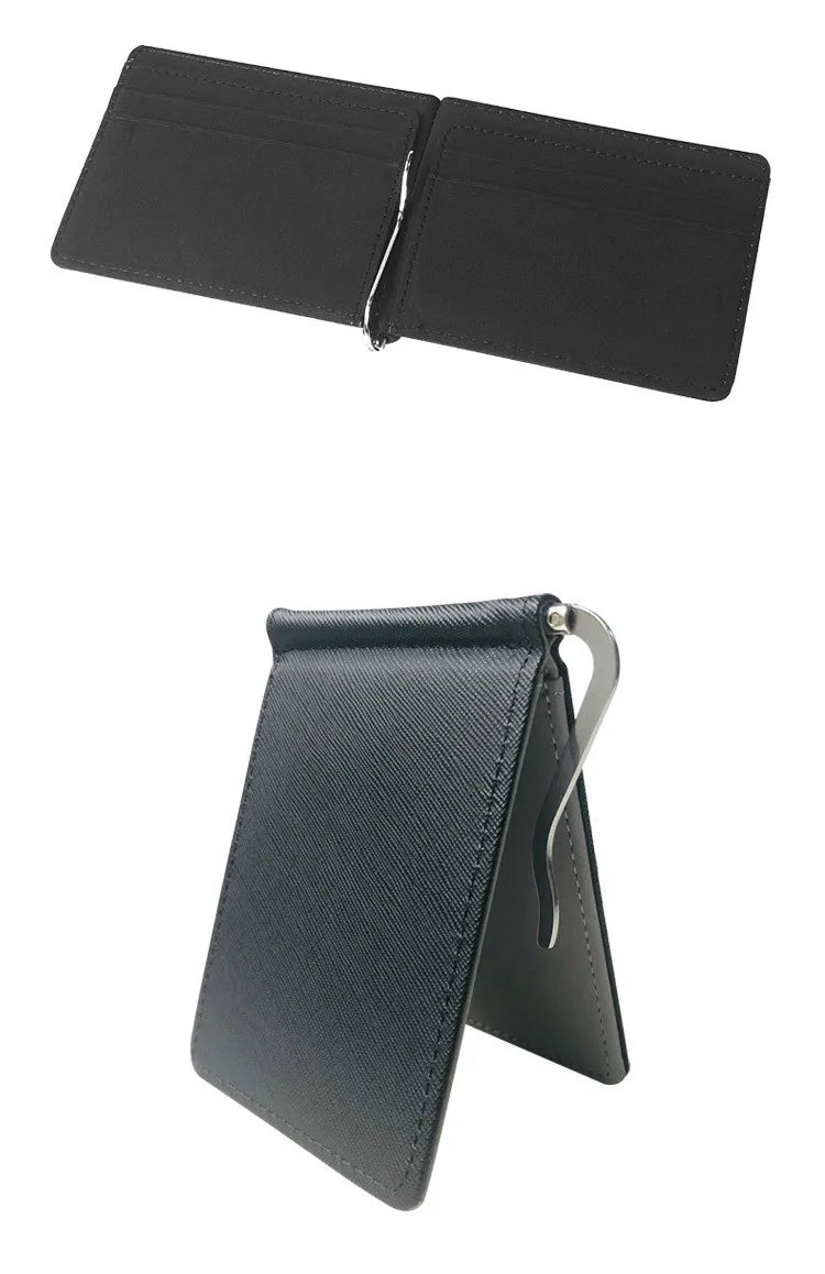 Portefeuille court pour hommes en cuir PU, porte-monnaie, pinces à billets, porte-cartes d'identité et de crédit, pochette fine et solide pour hommes