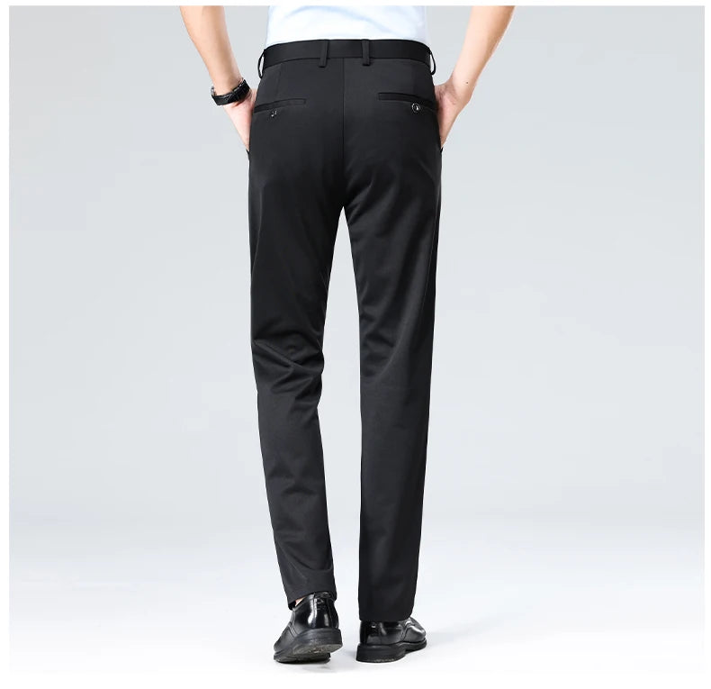 Pantalon Homme Printemps Été Coupe Droite Fin Costume de Ville Habillé Travail Décontracté Business Noir Rouge Vin Pantalon Long