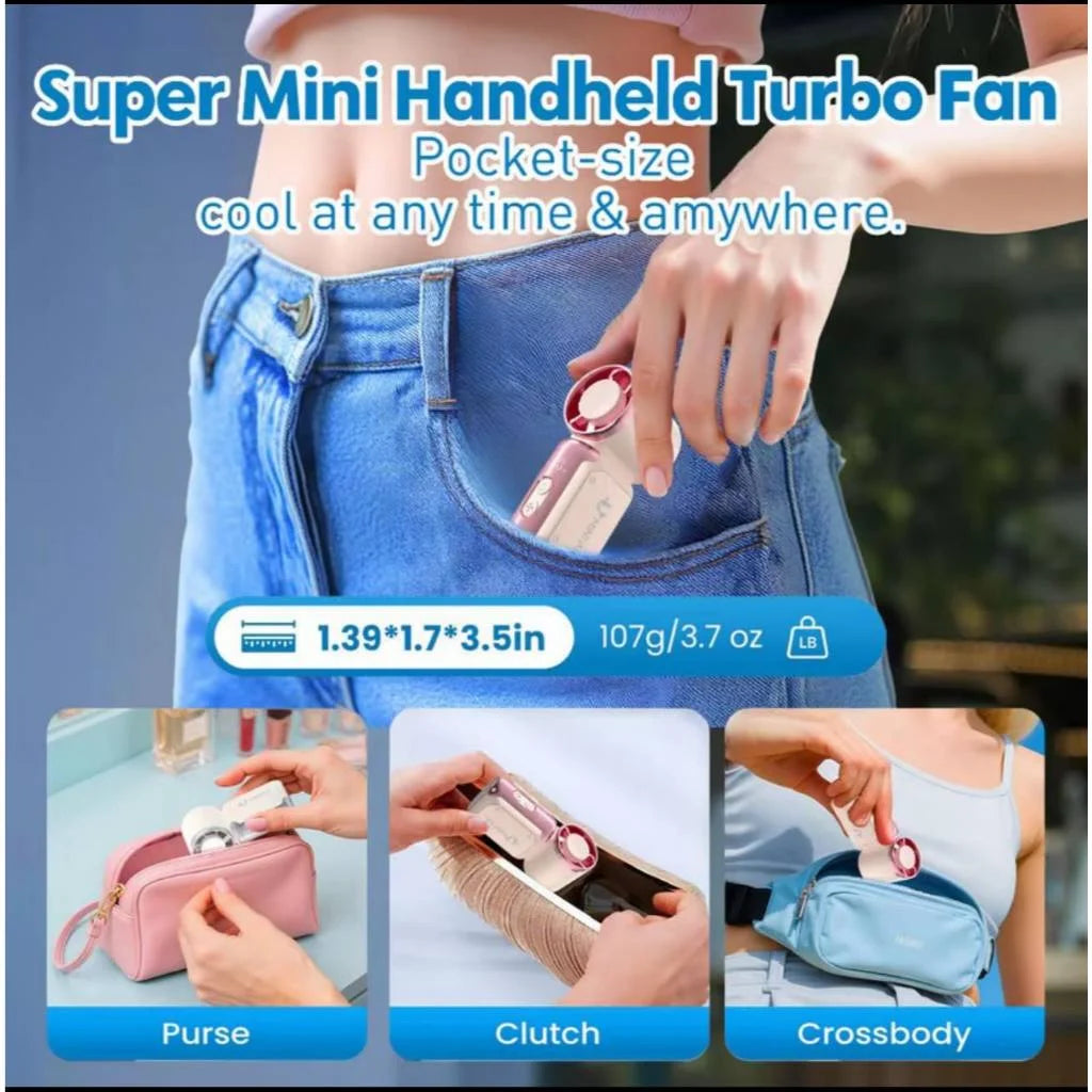 BAOTAI Portable Mini Handheld Turbo Fan LED Display Mini High Speed Handheld Fan, Outdoor Cooling,Desk Fan, Rechargeable Fan