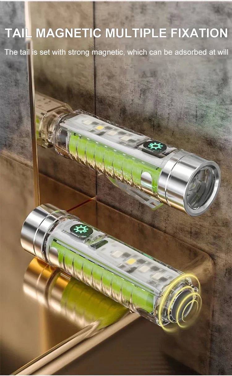 Mini-Schlüsselbund-Taschenlampe Typ C Schnelles Laden Multifunktional Ausziehbar Wasserdicht Fluoreszierend Magnetisch Warnleuchte Campinglampe