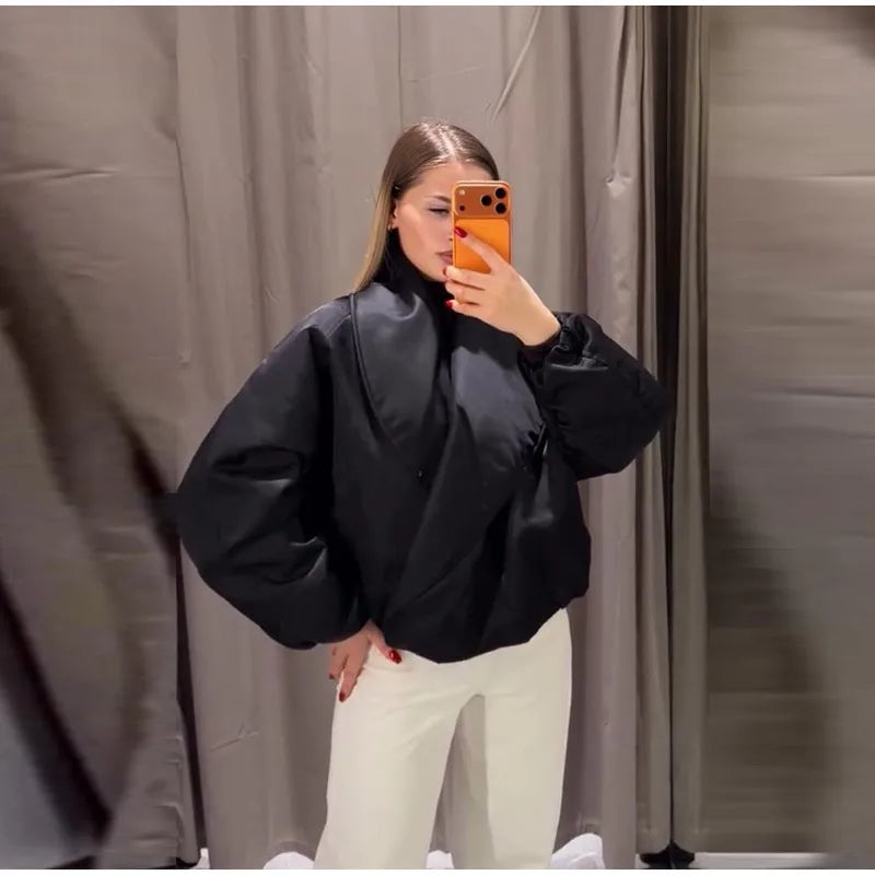 Fashion Y2K Satin Bomberjacke Damen Malve Puffärmel Cropped Reißverschluss Freizeit Jacke 2026 Frühling Lady Chic Street Mäntel Neu