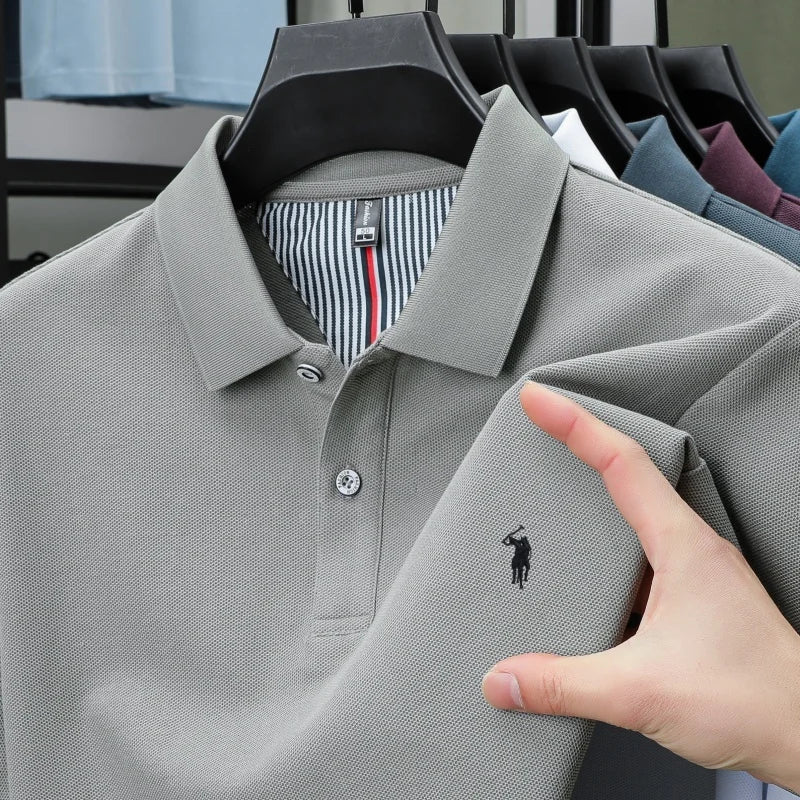 T-shirt polo d'affaires d'été décontracté ample brodé de marque de luxe haut de gamme en coton pur à 100 % pour homme à manches courtes respirant