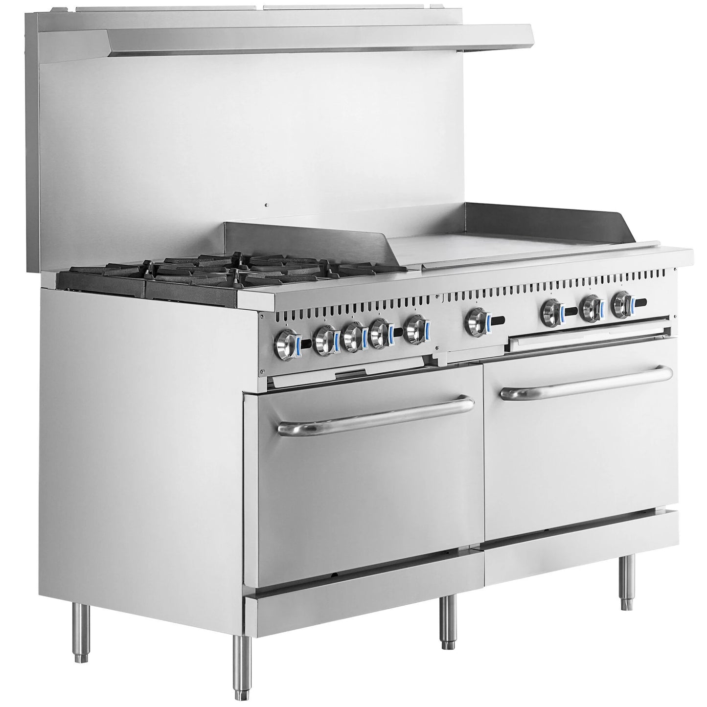 Cuisinière 4 feux de 60 pouces avec plancha de 36 pouces et 2 fours standards Équipement de cuisson professionnel Cuisinière à gaz pour restaurant