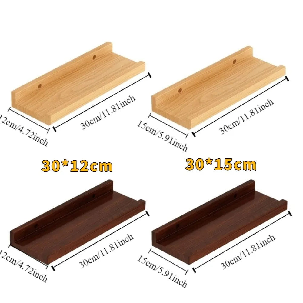 Space Saving Wooden Floating Shelf Minimalist Style Rustic Wall Mounted Storage Rack Decorative Bookshelf Organizer