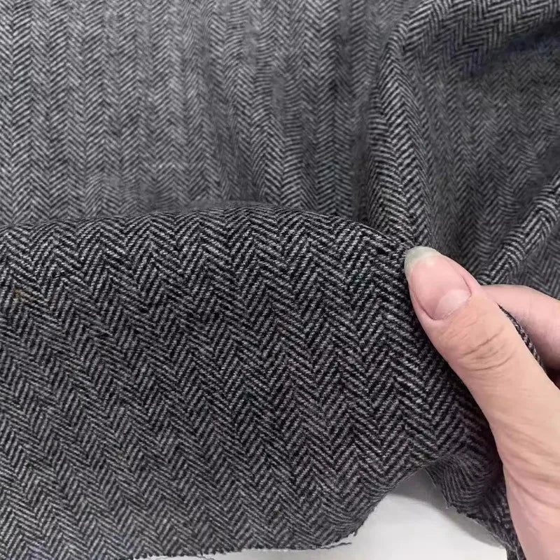 Silber Schwarz Fischgrät-Wollstoff Britischer Stil Herbst Winter Tweed Mäntel Hosen Schneidern Nähen DIY Material Großhandel