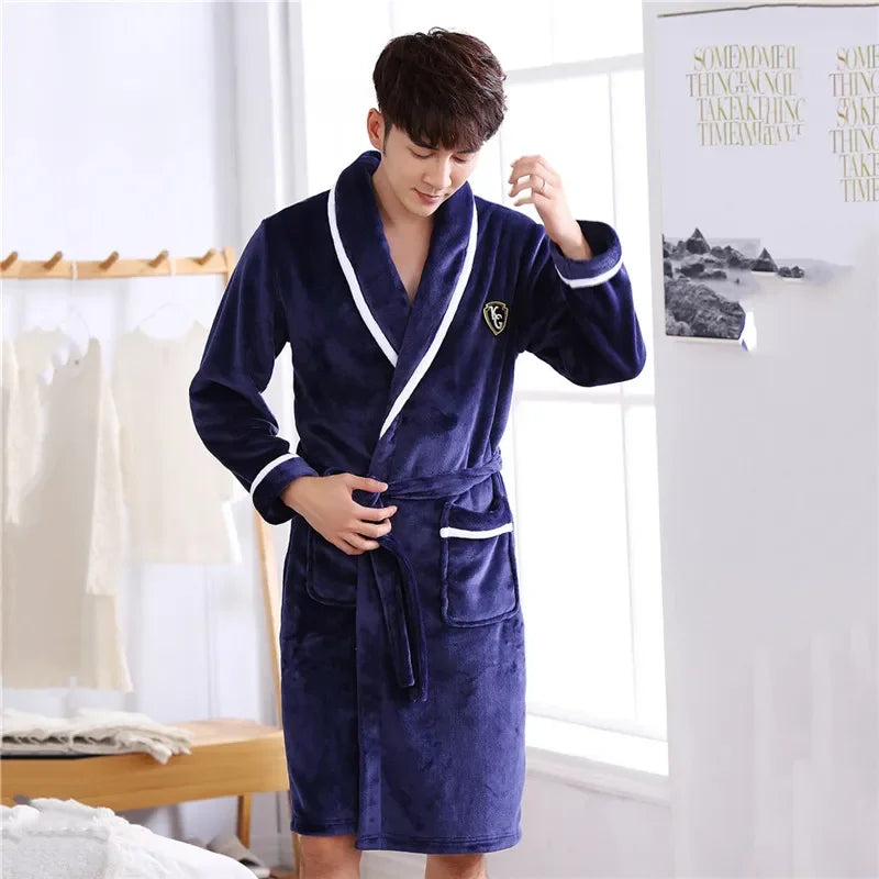 Peignoir Homme Polaire Épais Chaud Coral Fleece Flanelle Vêtement de Nuit Robe de Chambre Lingerie D'intérieur Vêtement D'intérieur Ample Peignoir