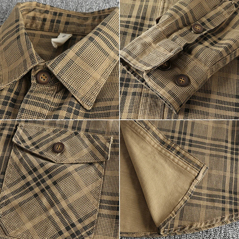 Fashionable Checked Cotton Shirt for Men, Ideal for Autumn Casual Wear, Washable Thin Jacket