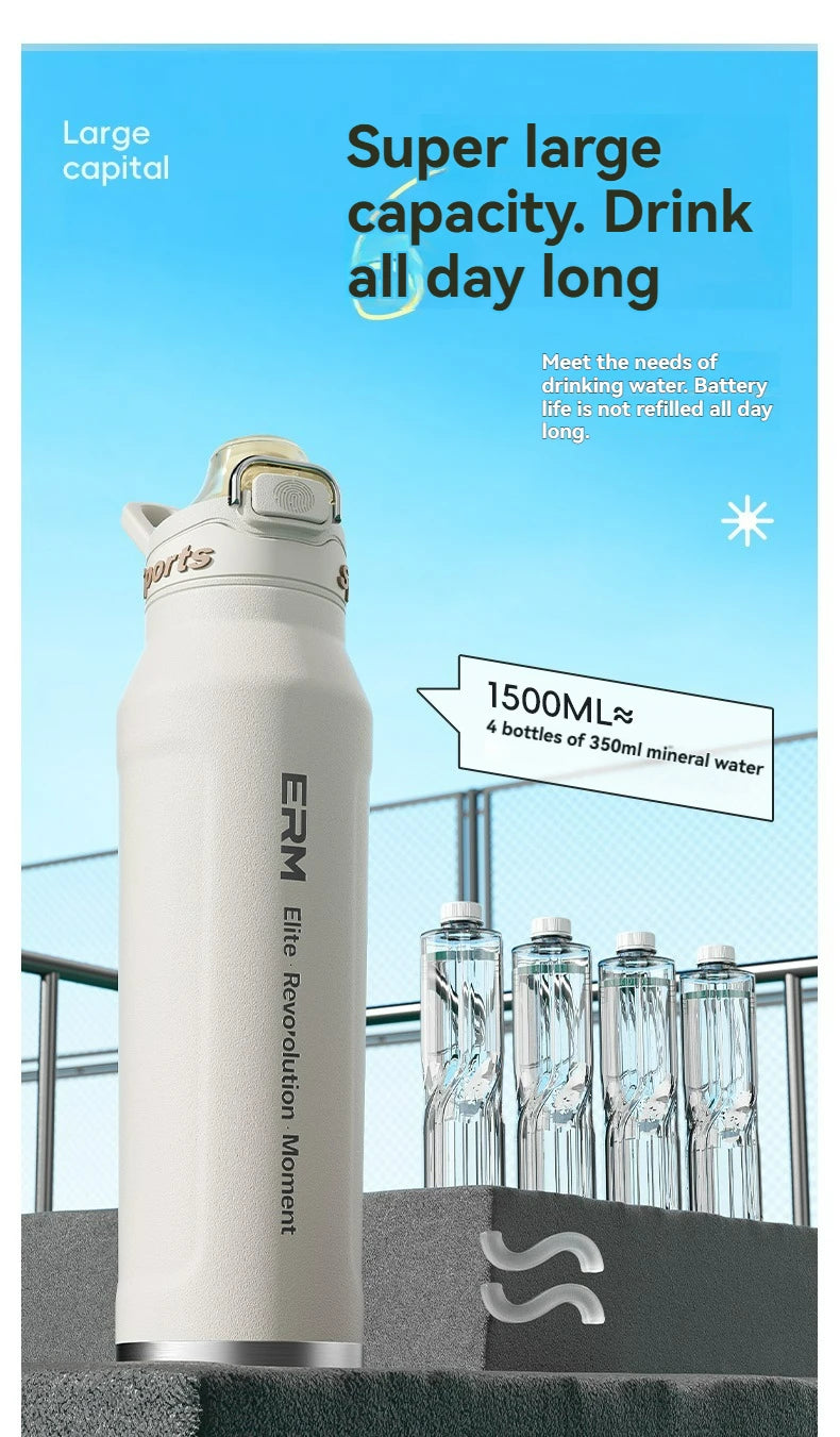 Bouteille d'eau isotherme chaude et froide en acier inoxydable, double paroi portable avec poignée, tasse de sport d'extérieur