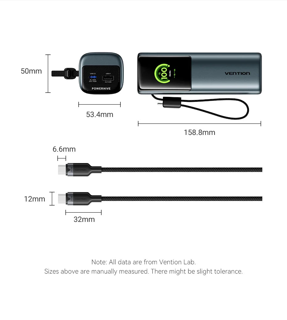 Vention 27000mAh Powerbank 200W PD Schnellladegerät für MacBook Laptop Tragbare Powerbank Externe Batterie für iPhone 17 Samsung 26