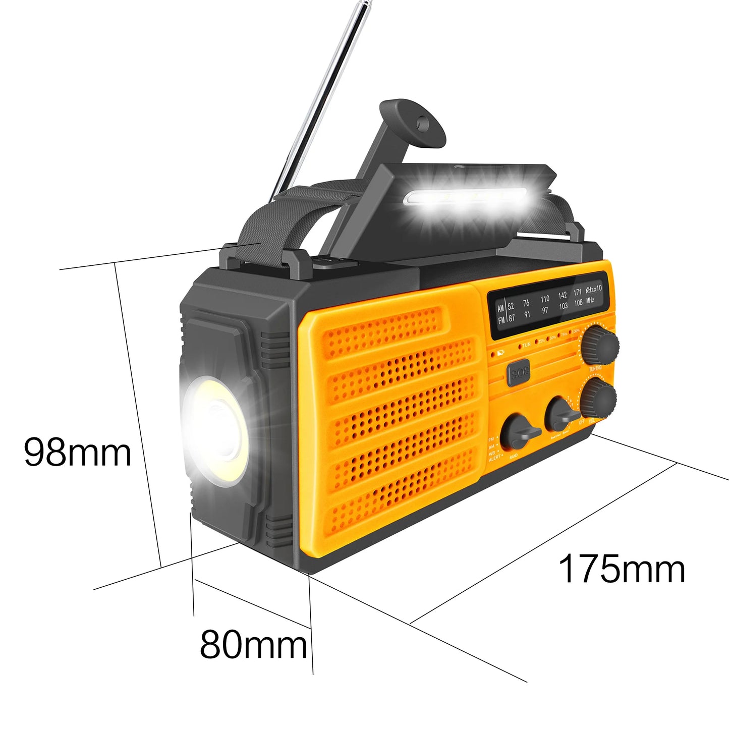 Wetterradio Notfall Multifunktionales Radio FM AM WB Handkurbel Solar USB-Ladefunktion 2000mAh Powerbank LED Taschenlampe