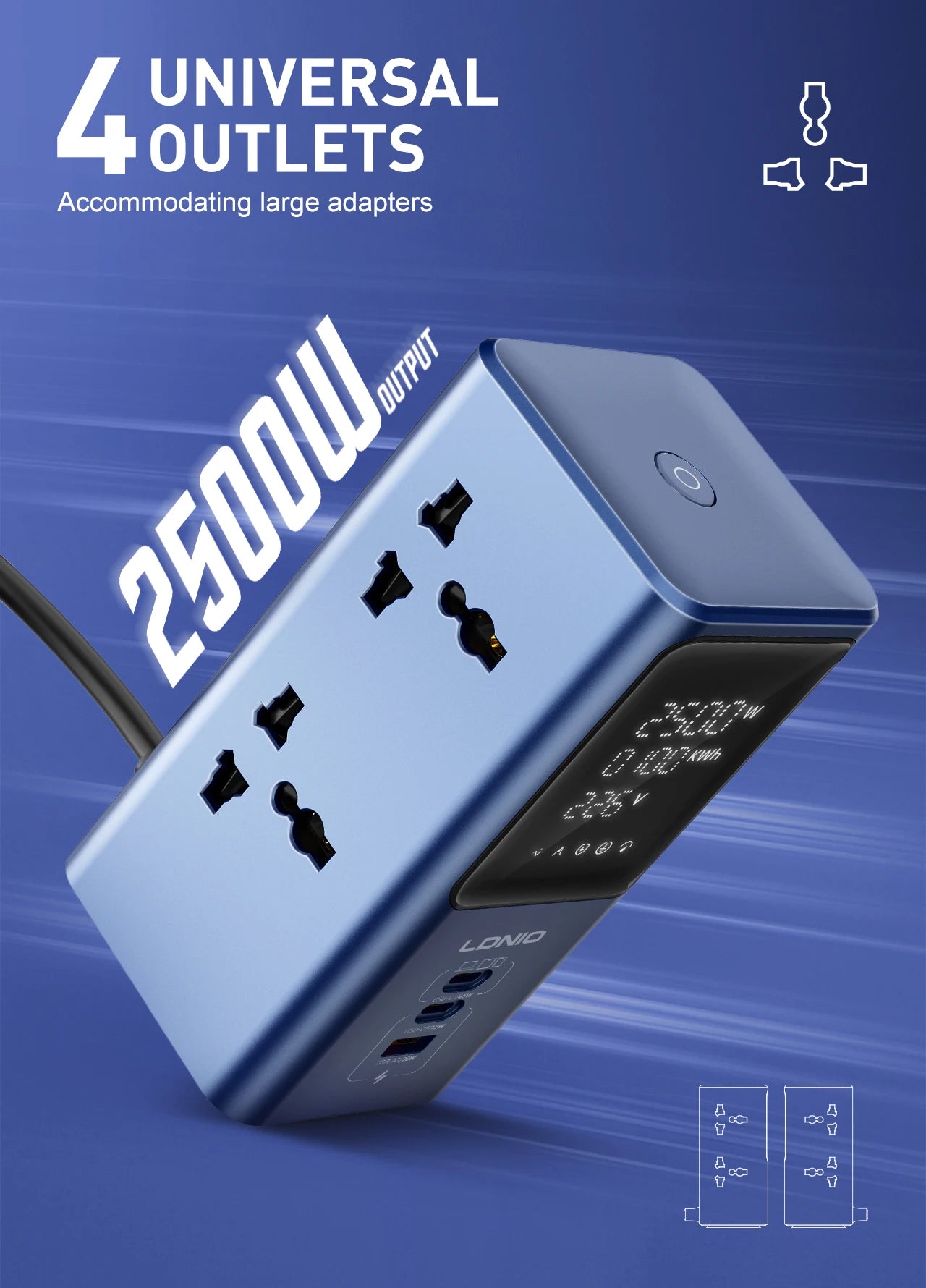 LDNIO 45W Vertikale Turm-Steckdosenleiste Mehrfach Universalsteckdosen Verlängerungskabel QC PD USB C Schnellladegerät Bildschirm UK EU US Stecker
