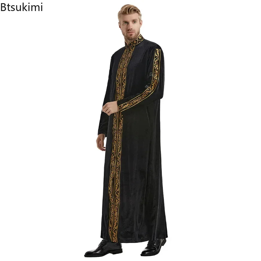 Muslimische Männer Jubba Thobe Islamische Kleidung Samt Kaftan Thoub Arabische Saudi-Robe Kleid Jubah Caftan Thawb Ramadan Gewand Naher Osten