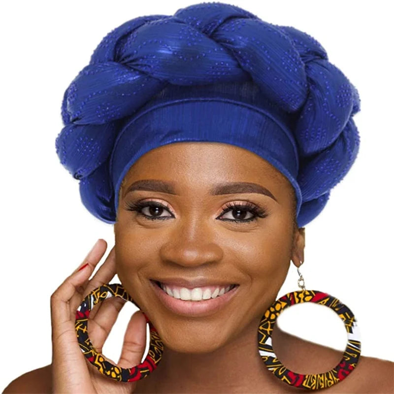 Bandeau africain tressé à diamants faits à la main Turban Femme Voiles de tête Pré-noués Foulard Bonnet Chapeau de mariage nigérian