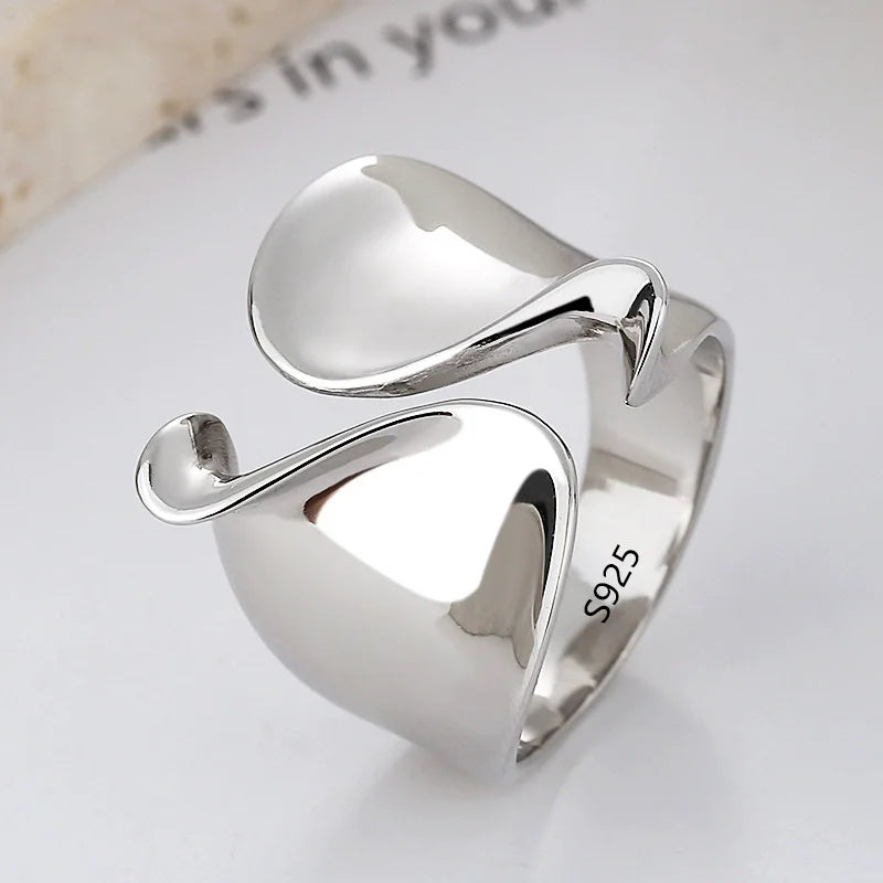 VENTFILLE 925 Sterling Silver Irregular Design Wave Golden Stackable Finger Rings Trendy Adjustable For Women Gifts Dropshipping